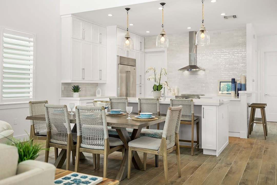 Open kitchen and dining room in a bright Florida home